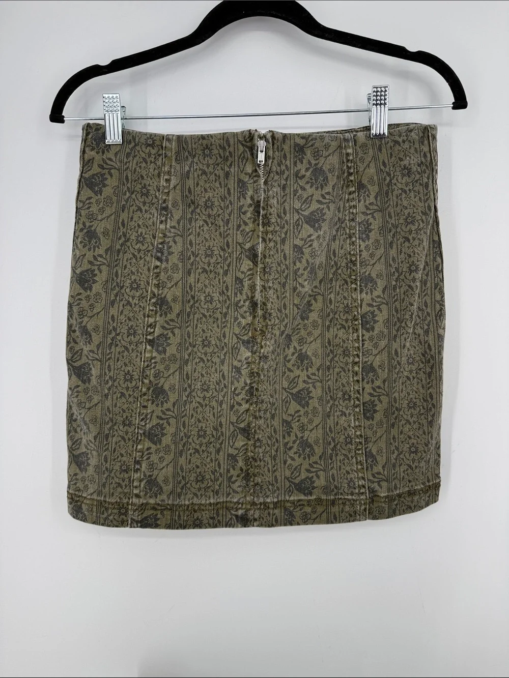 Free People Modern Femme Floral Print Denim Mini Skirt Sz 10
